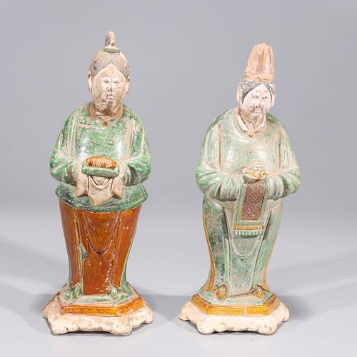 Pair of Chinese Ming Dynasty Glazed Pottery Figures