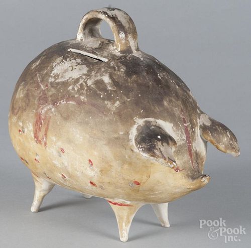 Large South American chalkware pig bank, early 20th c., 8 1/2'' h.