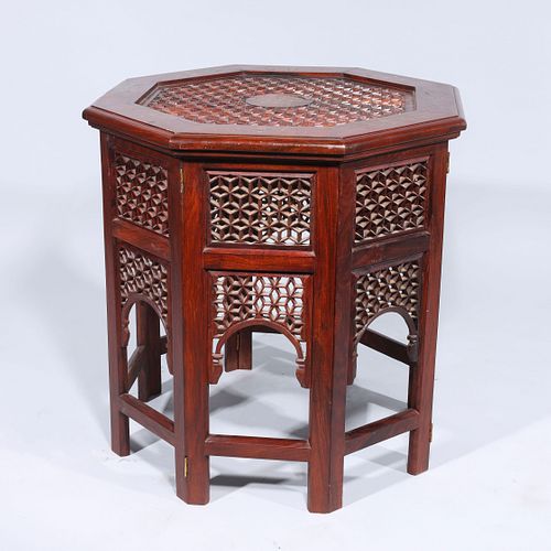 Indian Carved Wood Octagonal Table