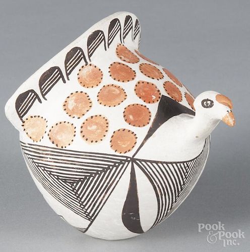 Lucy Lewis, Acoma pottery turkey, 20th c., signed on underside, 4 1/2'' h.