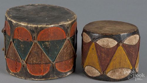 Two Native American painted drums, 20th c., 4 3/4'' h. and 4'' h.