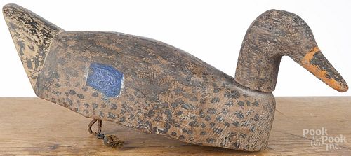 Carved and painted mallard duck decoy, 20th c., 15 3/4'' l.