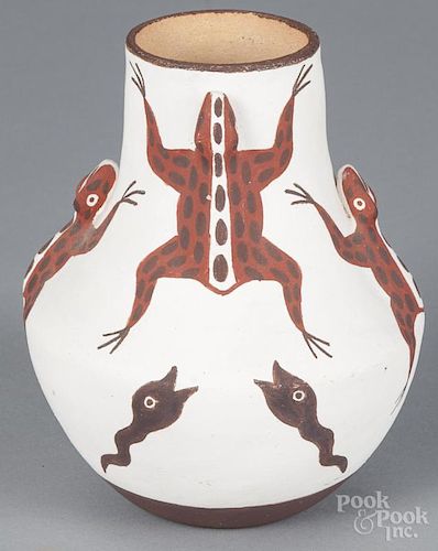 Zuni Pueblo pottery frog effigy pot, 20th c., signed J. Kalestewa, 6 3/4'' h.