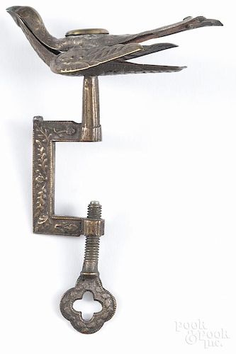 Brass clamp-on sewing bird, mid 19th c., 5 1/2'' h. Provenance: The Estate of Mark and Joan Eaby