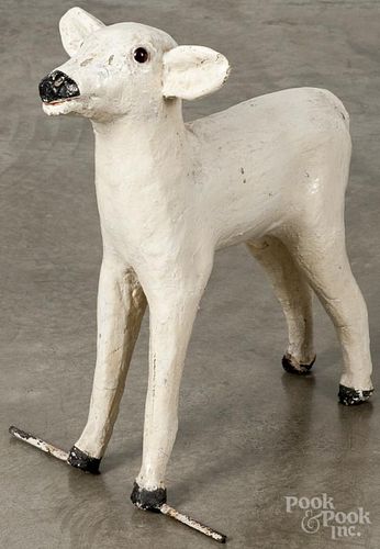 Pfaltzgraff, York, Pennsylvania cement dog figure, ca. 1940, with red marble eyes, 15'' h.