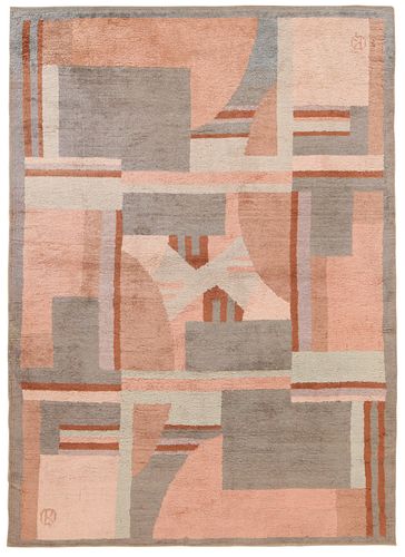 VINTAGE FRENCH MODERNIST RUG, WITH A SIGNATURE. 7 ft 8 in x 5 ft 7 in (2.33m x 1.70m).