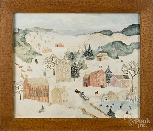 Jeanne Davies (American, b. 1936), oil on canvas winter landscape, signed lower left, 20'' x 24''.