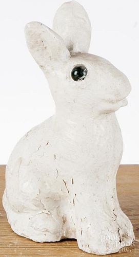 Pfaltzgraff, York, Pennsylvania cement rabbit garden figure, ca. 1940, with green marble eyes