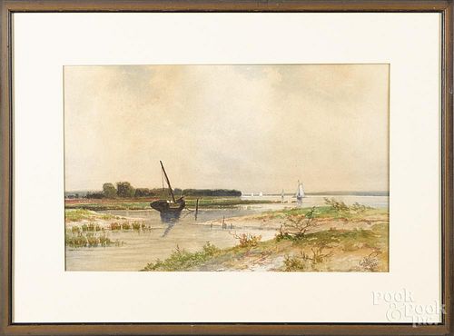 Carl Philipp Weber (American 1849-1922), watercolor landscape, signed lower right and dated 1888