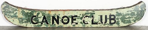 Large painted canoe sign, early 20th c., inscribed Canoe Club, 72 1/2'' l.
