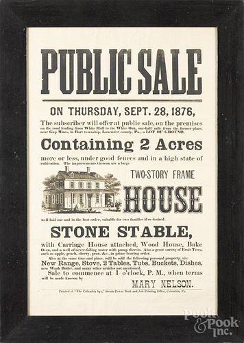 Lancaster County, Pennsylvania Public Sale notice, 21'' x 13 3/4''.