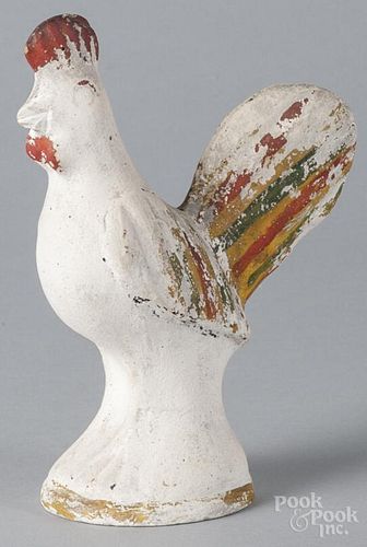 Painted chalkware rooster, 19th c., with remains of a polychromed surface, 7 1/2'' h.