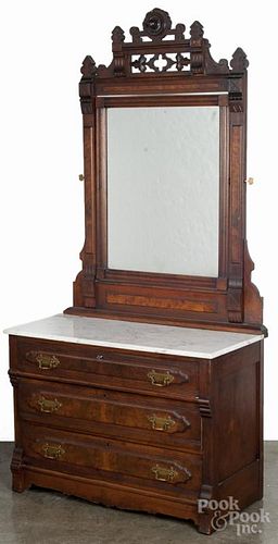 Victorian marble top dresser, 83'' h., 39 3/4'' w., and wash stand, 37'' h., 27'' w.