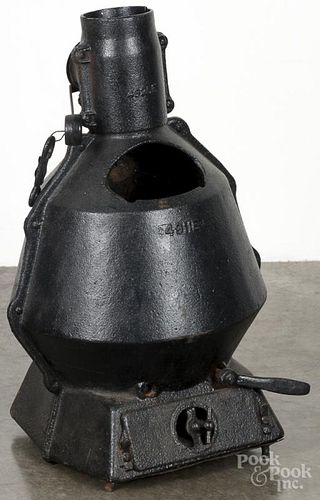 Cast iron railroad conductor's pot belly stove, 19th c., 26'' h.
