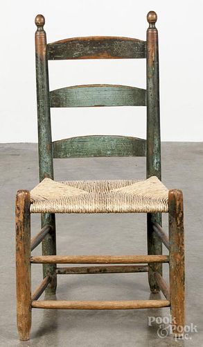 Child's ladderback chair, ca. 1800, retaining an old blue/green surface.