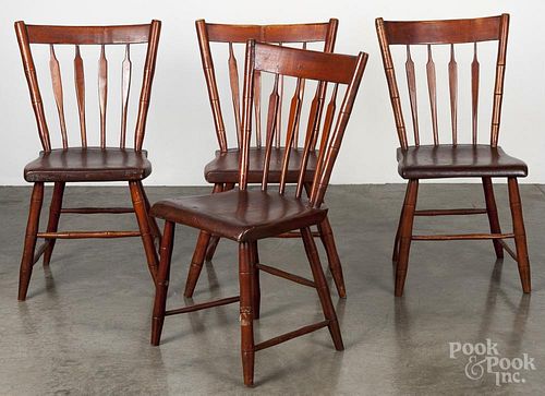 Assembled set of four plank bottom chairs, 19th c.