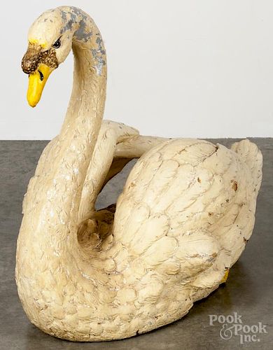 Painted fiberglass swan, 30'' h.