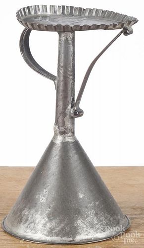 Weighted tin fat lamp stand, 19th c., 8 1/2'' h.