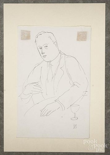 Julius Bloch (American 1888-1966), ink portrait of a gentleman, initialed lower right