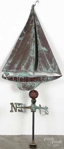 Copper sailboat weathervane and directionals, 20th c., 58'' h.