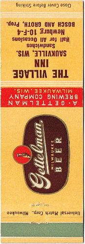 1946 Gettelman Milwaukee Beer 113mm long WI-GET-7 The Village Inn Saukville WI - Bosch & Groth
