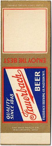 1940 Fauerbach Beer (sample) 115mm long WI-FAUER-5 No Advertising