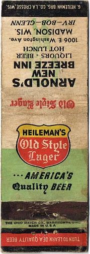 1950 Old Style Lager Beer 114mm long WI-HEIL-20 Arnold's New Breeze Inn, 1006 East Washington Avenue Madison Wisconsin - Irv Bob & Glenn