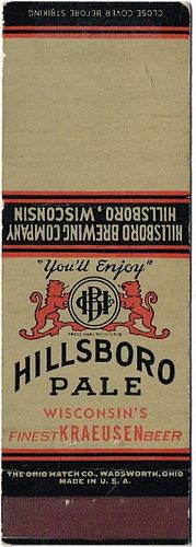 1937 Hillsboro Pale Beer (sample) 113mm long WI-HILS-1 No Advertising