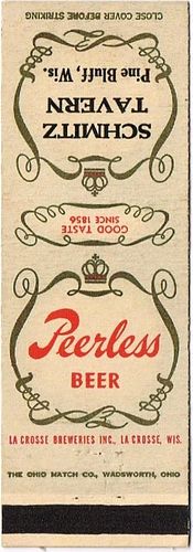 1950 Peerless Beer 113mm long WI-LAC-4 Schmitz Tavern Pine Bluff Wisconsin