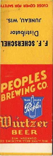 1933 Wutzer Beer (sample) 110mm long WI-PEOPLE-1 F. F. Scherschel Distributor Juneau Wisconsin