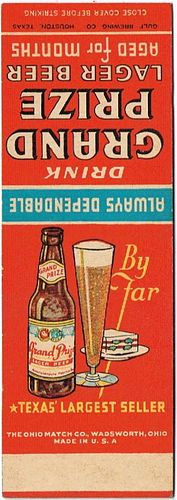 1936 Grand Prize Beer (sample) 115mm long TX-GULF-2 By Far Texas' Largest Seller