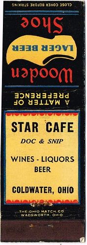 1940 Wooden Shoe Lager Beer 115mm long OH-WS-2 Star Café Coldwater Ohio - Doc & Snip