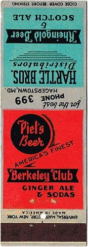 1942 Piel's Beer 113mm long NY-PIEL-C Rheingold Beer & Scotch Ale and Berkeley Club Ginger Ale & sodas