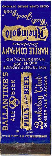 1937 Ballantine's Ale/Beers 116mm long NJ-BALL-C Hartle Distribution Company Hagerstown Maryland