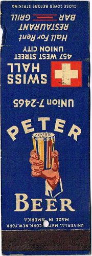 1939 Peter Beer 113mm long NJ-PETER-5 Swiss Hall 457 West Street Union City New Jersey