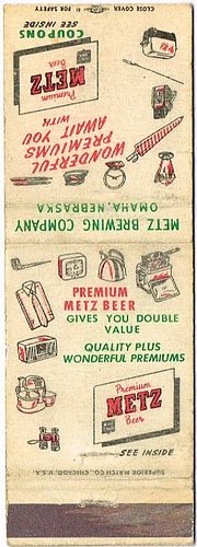 1953 Metz Premium Beer NE-METZ-8 Metz Beer Gives You Double Value - Quality Plus Wonderful Premiums