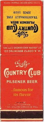 1950 Goetz Country Club Beer 113mm long MO-GOETZ-13 No Advertising