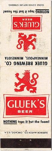 1958 Gluek's Beer 111mm long MN-GLUEK-7 Minnetonka Beverage Co.Â Excelsior Minnesota - Tony Heiland & Gerald Peters