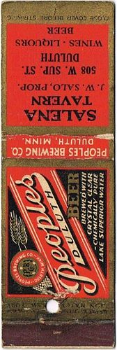 1933 Peoples Duluth Beer 116mm long MN-PEOPLE-1 Salena Tavern 508 W Superior Street Duluth - J W Salo