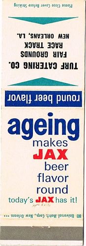 1962 Jax Beer/Jax Draft 113mm long LA-JAX-17 Turf Catering Co. Fair Grounds Race Track New Orleans