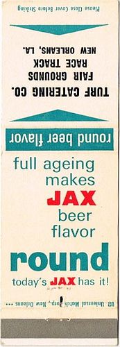1962 Jax Beer/Jax Draft 113mm long LA-JAX-16 Turf Catering Co. Fair Grounds Race Track New Orleans