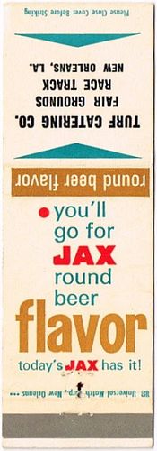 1962 Jax Beer/Jax Draft 113mm long LA-JAX-18 Turf Catering Co. Fair Grounds Race Track New Orleans