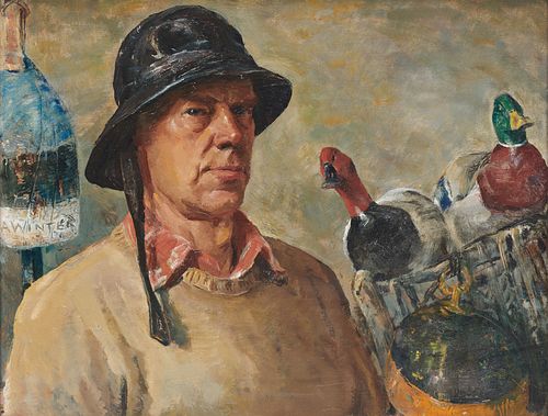 ANDREW GEORGE WINTER, (American, 1893-1958), Self Portrait with Decoys