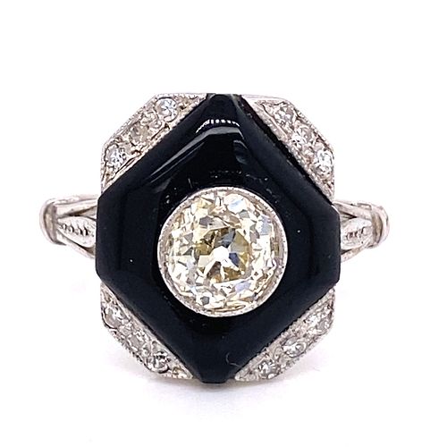 Art Deco Platinum Diamond Onyx Ring