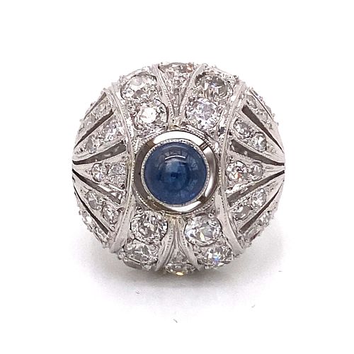 Platinum Diamond Sapphire Round Cluster Ring