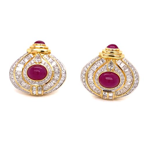 18k 80â€™s Diamond Ruby Earrings
