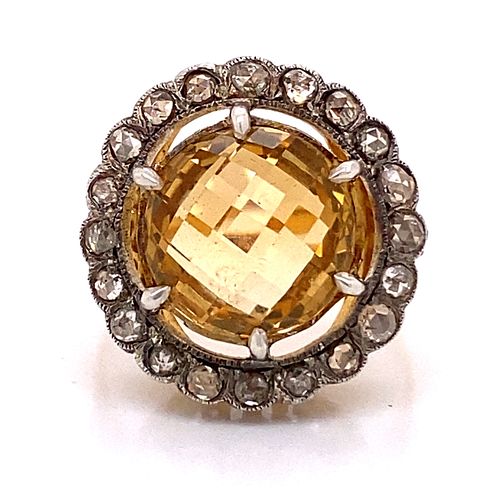 Silver & Gold Diamond Citrine Ring