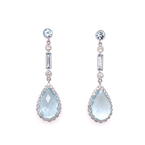 18k Diamond Aqua Drop Earrings