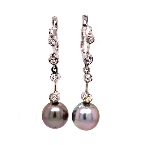 18k Tahiti Pearl Diamond Drop Earrings