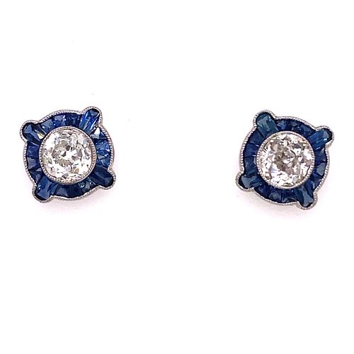 Platinum Sapphire Diamond Stud Earrings